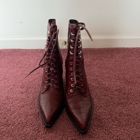 NWOT Jeffrey Campbell kid leather red croc boots - Picture 4 of 9